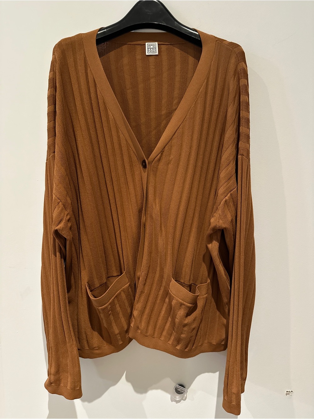 Toteme Women's V-Neck Ribbed Cardigan Sweater - Brown